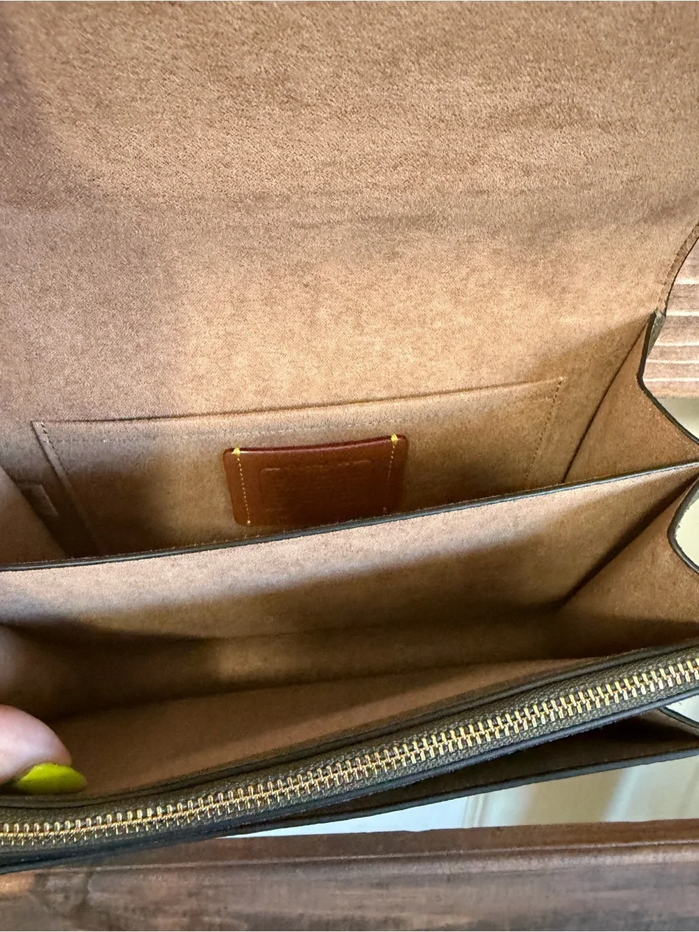 Coach Klare Olive Suede & Khaki Signature Chain Shoulder Bag